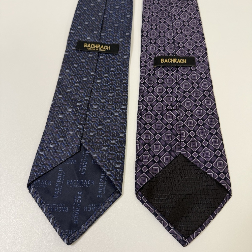 Lot Of 2 Bachrach Silk Necktie Purple Blue 60"x3.5" Geometric Classic Simple - Picture 14 of 14